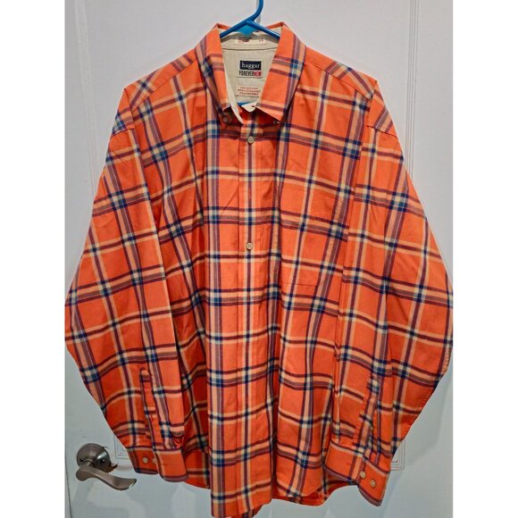 Haggar Forever New Mens L/G Orange Plaid Button-Up Shirt  Fade-Resistant Wrinkle - Picture 7 of 13